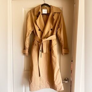 Aritzia Wilfred Long Trench Coat XXS | Beige Belted Double Breasted Coat